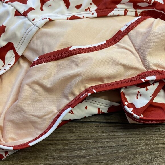 Cupshe Floral One Piece Swimsuit Womens XL O-Ring Back Tie Straps V Neck Red NEW - Picture 8 of 11